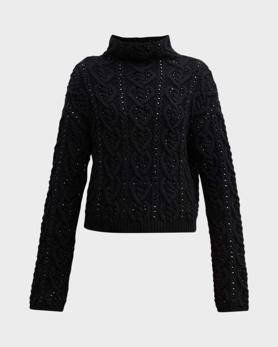Embellished Cable Cashmere Wool Sweater